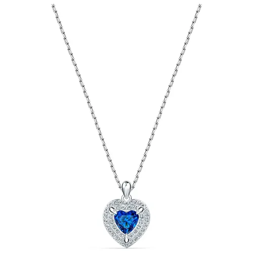 Dây Chuyền Swarovski Women's One Heart Jewelry Collection, Rhodium Finish, Blue Crystals 5511541 Màu Bạc