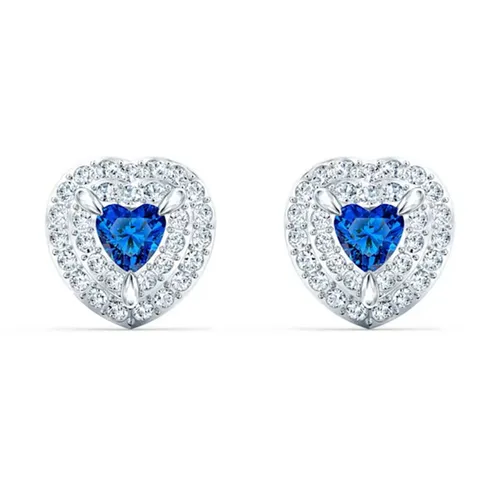 Khuyên Tai Swarovski One Stud Earrings Heart, Blue, Rhodium Plated Màu Xanh