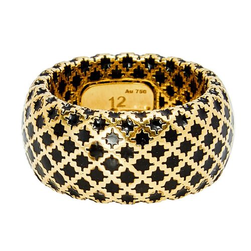 Nhẫn Gucci Diamantissima Black Enamel 18k Yellow Gold Band Ring Màu Đen Vàng