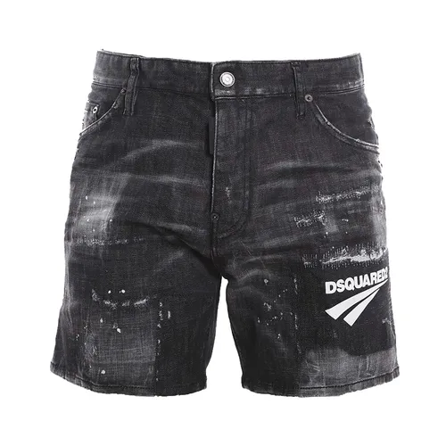 DSquared2 Nam Quần shorts 98% Cotton, 2% Elastane - Quần Shorts Dsquared2 Stretch Cotton Shorts With Contrasting Logo Print In Black S74MU0675 Màu Đen - Vua Hàng Hiệu