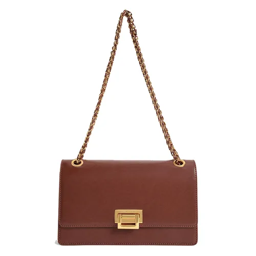 Túi Đeo Vai Nữ Charles & Keith CNK Chain Handle Shoulder Bag 20840464-10 Màu Nâu Chocolate