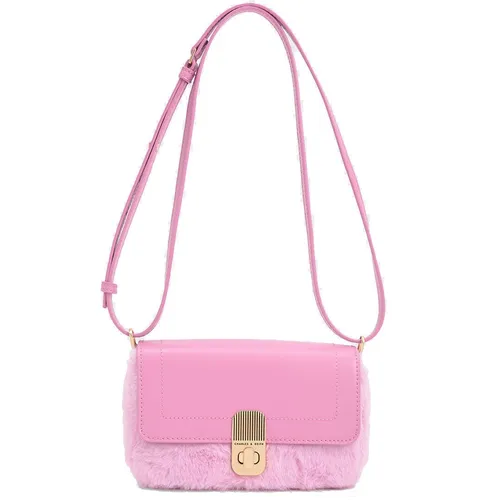 Túi Xách Nữ Charles & Keith CNK Enya Front Flap Turn-Lock Shoulder Bag Pink 20781652 Màu Hồng