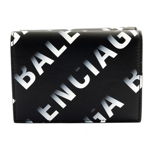 Ví Nam Balenciaga Logo Print Tri-Fold Cash Mini Wallet In Black 594312 1WV03 1160 Màu Đen