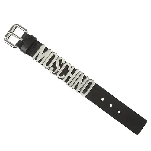Trang sức Moschino - Vòng Đeo Tay Moschino Lettering Logo Calfskin Bracelet Màu Đen Chữ Bạc Bản 3cm - Vua Hàng Hiệu