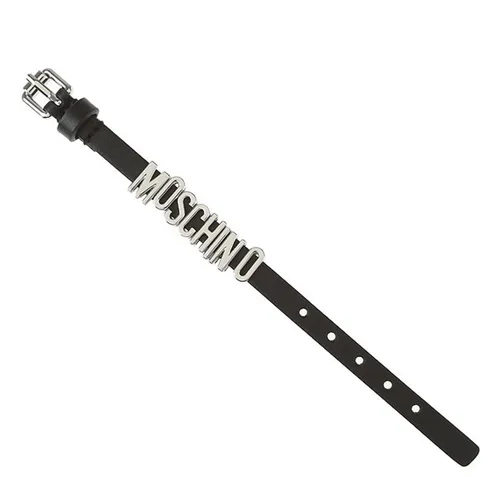 Trang sức Moschino - Vòng Đeo Tay Moschino Lettering Logo Calfskin Bracelet Màu Đen Chữ Bạc - Vua Hàng Hiệu