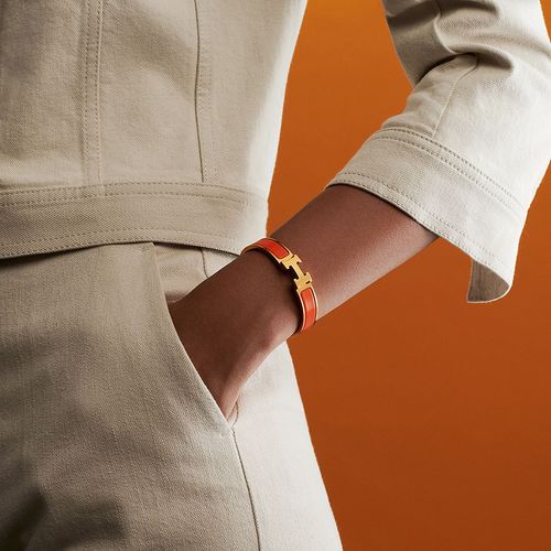 Vòng Đeo Tay Hermès Clic H Bracelet Màu Vàng Phối Cam-2