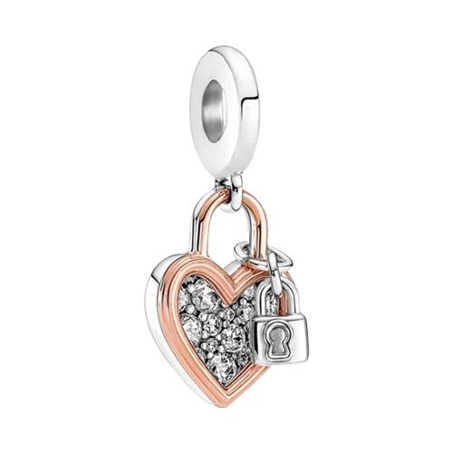 Hạt Vòng Charm Pandora Heart Padlock Double Dangle 780087C01 Màu Bạc Phối Vàng Hồng - Trang sức - Vua Hàng Hiệu