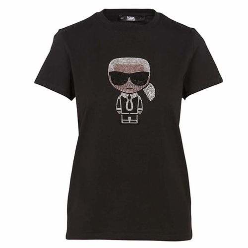 Áo Phông Karl Lagerfeld Ikonik Rhinestone Karl T-Shirt Black Round Màu Đen