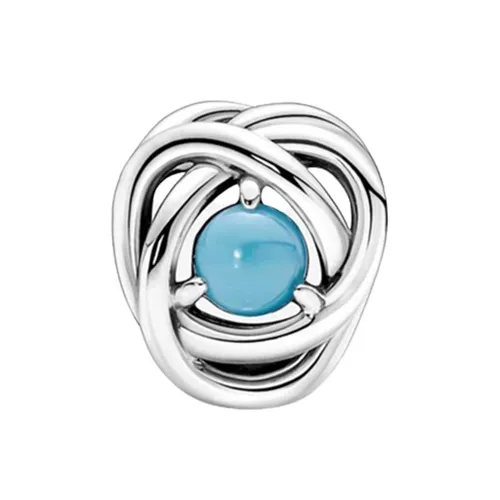Hạt Vòng Charm Pandora December Turquoise Blue Eternity Circle 790064C02 Màu Xanh Bạc