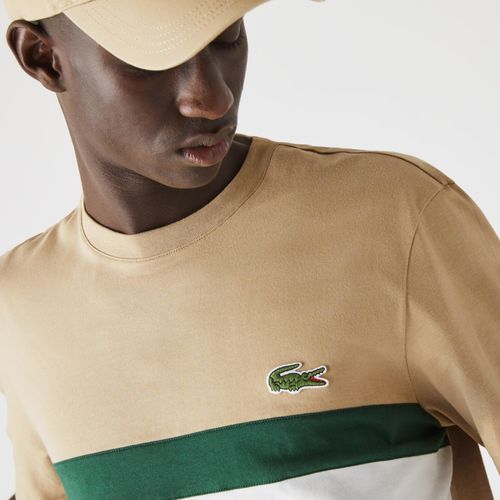 Áo Phông Lacoste Men's Colourblocked Panel Cotton T-Shirt TH1884FJM Màu Beige/Xám Size 3-4