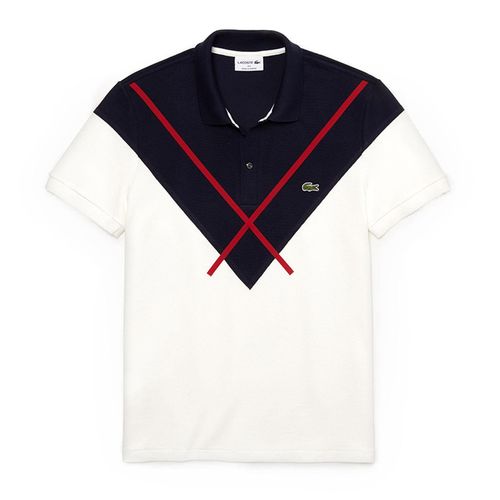 Áo Polo Lacoste Made In France Regular Fit Jacquard Patterned Piqué Màu Navy Trắng Size S