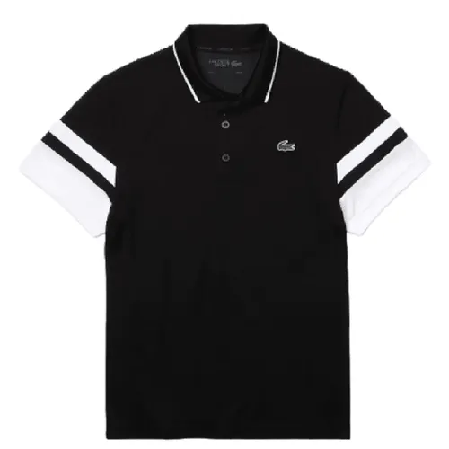 Áo Polo Lacoste Sport Striped Sleeves Breathable Piqué Tennis Black White DH9681 00 Màu Đen Size XS