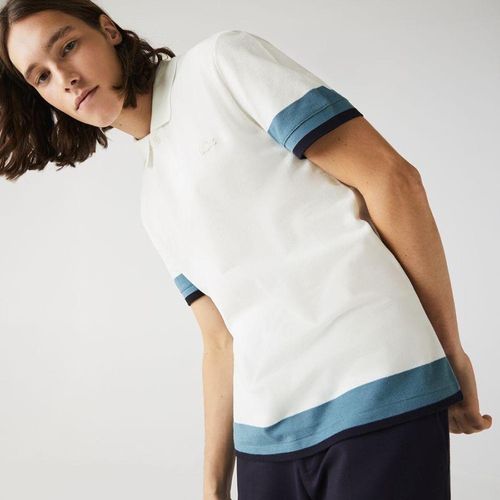 Áo Polo Men's Lacoste Regular Fit Textured Cotton Piqué Shirt White PH1843 W0TW BGY Màu Trắng Xanh Size M-3