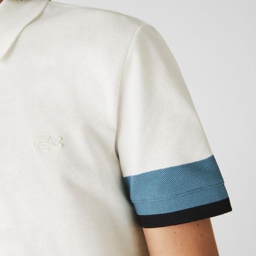 Áo Polo Men's Lacoste Regular Fit Textured Cotton Piqué Shirt White PH1843 W0TW BGY Màu Trắng Xanh Size M-5