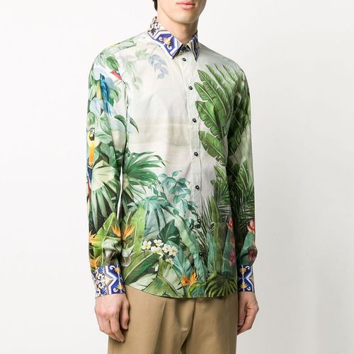 Áo Sơ Mi Nam Dolce & Gabbana  D&G Jungle Shirt G5EJ0T HP54B Màu Trắng Họa Tiết-2