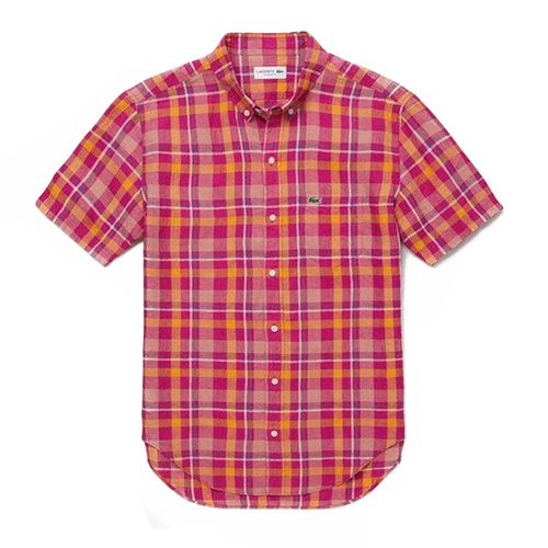 Áo Sơ Mi Lacoste Men's Shirt Linen Check Short Sleeve Button Down Shirt Phối Màu Size M