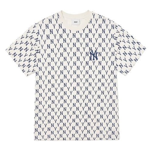 Áo Thun MLB Basic Monogram Allover Short Sleeve T-Shirt New York Yankees 3ATSM1023-50CRS Màu Trắng Kem Size XS