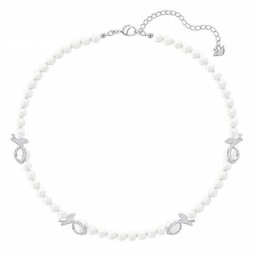 Dây Chuyền Swarovski Dạng Chuỗi Hạt Leonore Necklace, White, Rhodium Plated Màu Trắng