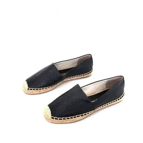 Giày Tory Burch - Giày Slip On Tory Burch Monogram Leather Espadrille Shoes Màu Đen - Vua Hàng Hiệu