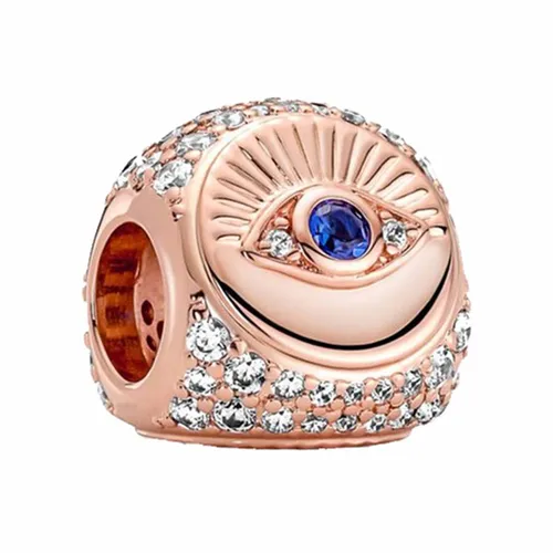 Pandora Nữ Mạ vàng 14k, kim loại, pha lê - Hạt Vòng Charm Pandora Hamsa All-Seeing Eye & Feather Three-Sided 780101C01 Màu Vàng Hồng - Vua Hàng Hiệu