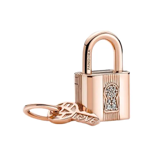 Hạt Vòng Charm Pandora Padlock & Key Dangle 780088C01 Màu Vàng Hồng