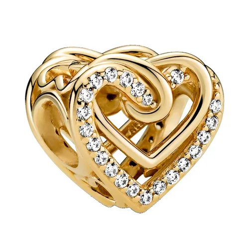 Trang sức Mạ vàng, kim loại, đá zirconia Đan Mạch - Hạt Vòng Charm Pandora Sparkling Entwined Hearts Màu Vàng - Vua Hàng Hiệu