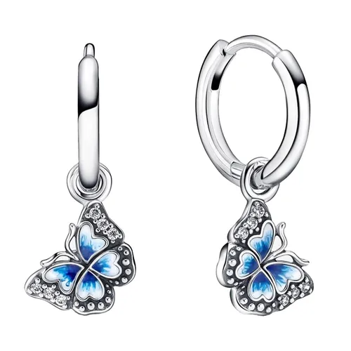 Khuyên Tai Pandora Blue Butterfly Hoop Earrings 290778C01 Màu Bạc