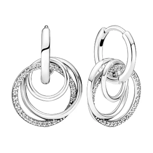 Khuyên Tai Pandora Family Always Encircled Hoop Earrings 291156C01 Màu Bạc
