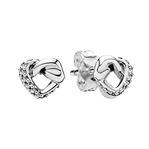 Khuyên Tai Pandora Knotted Heart Stud Earrings 298019CZ Màu Bạc