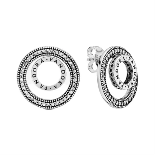 Khuyên Tai Pandora Logo Circle Stud Earrings 297446CZ Màu Bạc