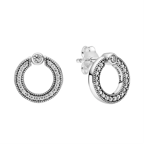 Khuyên Tai Pandora Pavé & Logo Circle Reversible Stud Earrings 299486C01 Màu Bạc