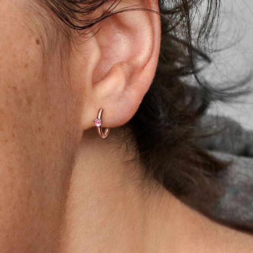 Khuyên Tai Pandora Pink Solitaire Huggie Hoop Earrings 289304C03 Màu Vàng Hồng-3
