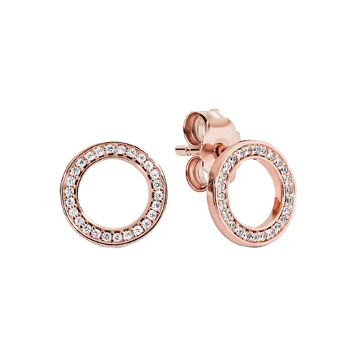 Khuyên Tai Pandora Sparkling Circle Stud Earrings 280585CZ Màu Vàng Hồng