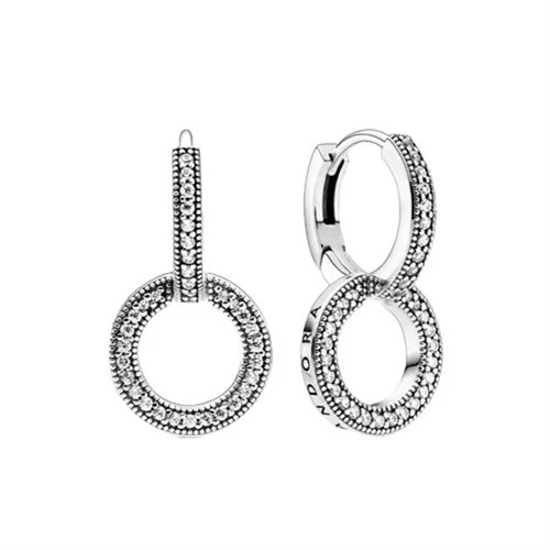 Khuyên Tai Pandora Sparkling Double Hoop Earrings 299052C01 Màu Bạc