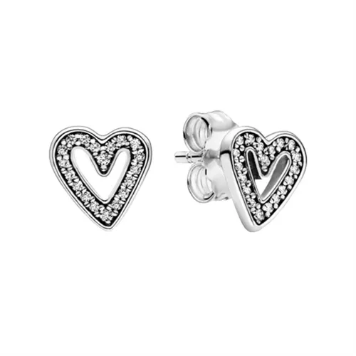 Khuyên Tai Pandora Sparkling Freehand Heart Stud Earrings 298685C01 Màu Bạc