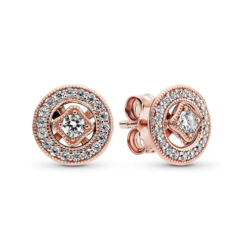 Khuyên Tai Pandora Vintage Circle Stud Earrings 280721CZ Màu Vàng Hồng