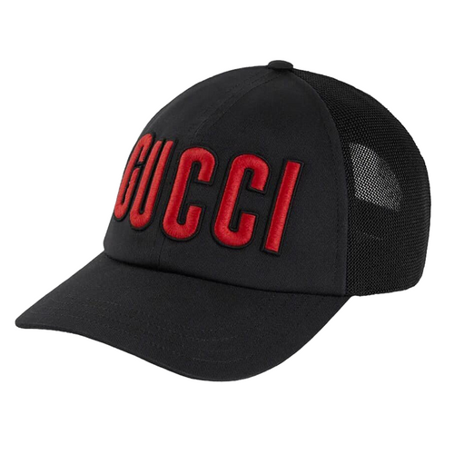 Mũ Gucci Logo Patch Cap Màu Đen Đỏ Size M-1