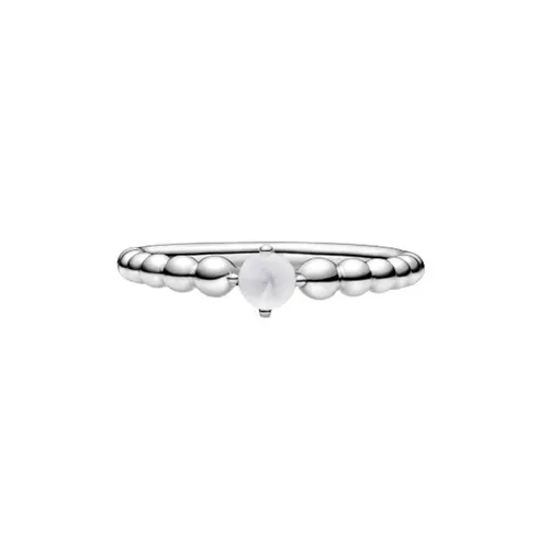 Nhẫn Pandora April Milky White Beaded Ring Màu Bạc Đính Pha Lê Trắng