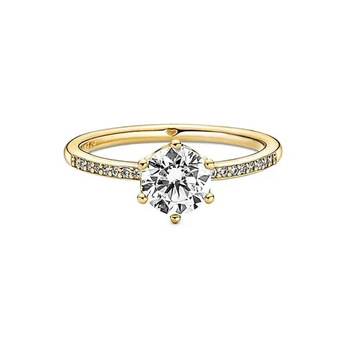 Nhẫn Pandora Clear Sparkling Crown Solitaire Ring Màu Vàng Size 52