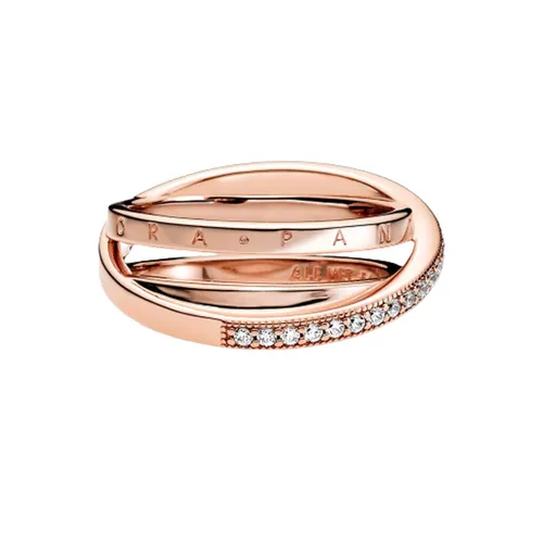Trang sức Nhẫn Đá zirconia, mạ vàng hồng 14k - Nhẫn Pandora Crossover Pavé Triple Band Ring Màu Vàng Hồng Size 48 - Vua Hàng Hiệu