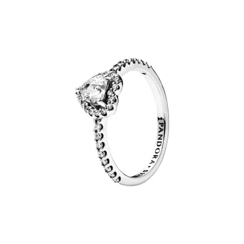 Nhẫn Pandora Elevated Heart Ring Màu Bạc Đính Đá Size 52