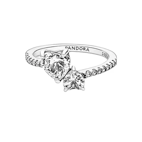 Nhẫn Pandora Double Heart Sparkling Ring Màu Bạc