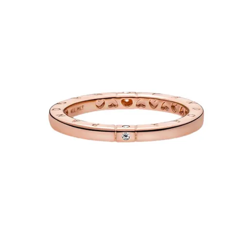 Trang sức Nhẫn Đá zirconia, mạ vàng hồng 14k - Nhẫn Pandora Logo & Hearts Ring Màu Vàng Hồng - Vua Hàng Hiệu