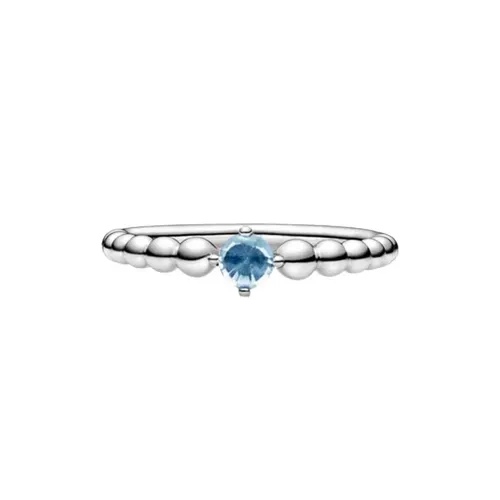 Nhẫn Pandora March Aqua Blue Beaded Ring 198867C01 Màu Bạc Đính Pha Lê Xanh Dương Size 50