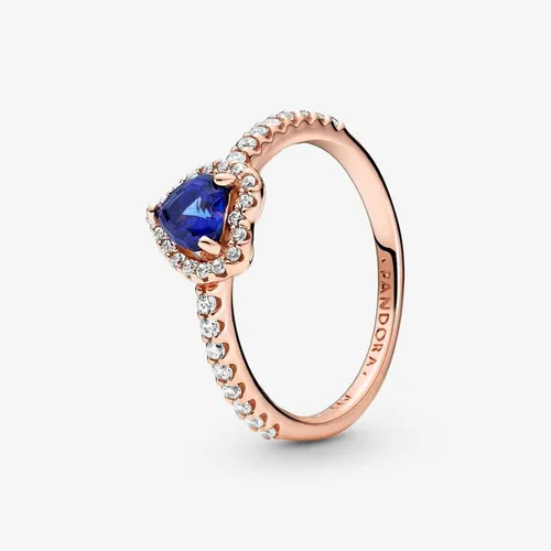 Nhẫn Nữ Pandora Sparkling Blue Elevated Heart Ring 188421C01 Màu Vàng Hồng Đính Đá Xanh Navy Size 52