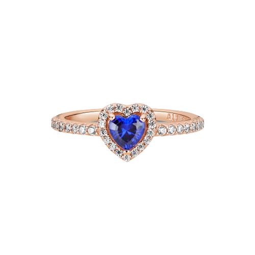 Nhẫn Pandora Sparkling Blue Elevated Heart Ring 188421C01 Màu Vàng Hồng Đính Đá Xanh Navy
