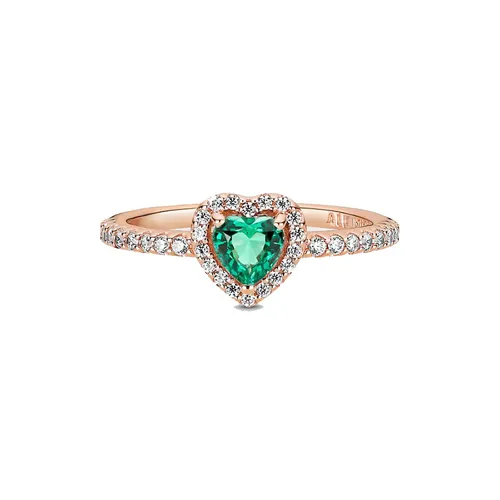 Trang sức Nhẫn Đá zirconia, mạ vàng hồng 14k - Nhẫn Pandora Sparkling Elevated Heart Ring 188421C03 Màu Vàng Hồng Đính Đá Xanh - Vua Hàng Hiệu