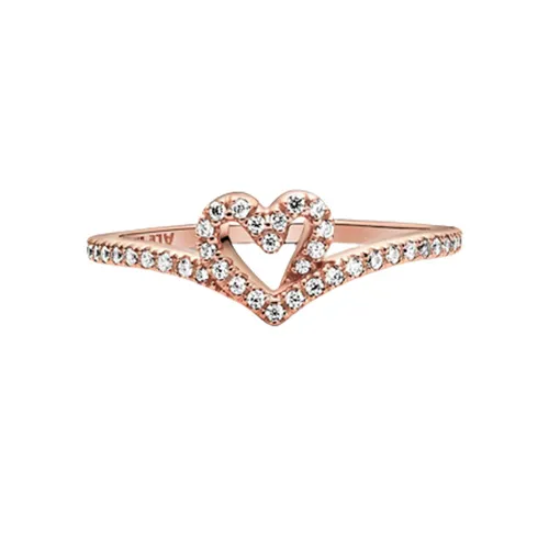 Trang sức Nhẫn Đá zirconia, mạ vàng hồng 14k - Nhẫn Pandora Sparkling Wishbone Heart Ring Màu Vàng Hồng - Vua Hàng Hiệu