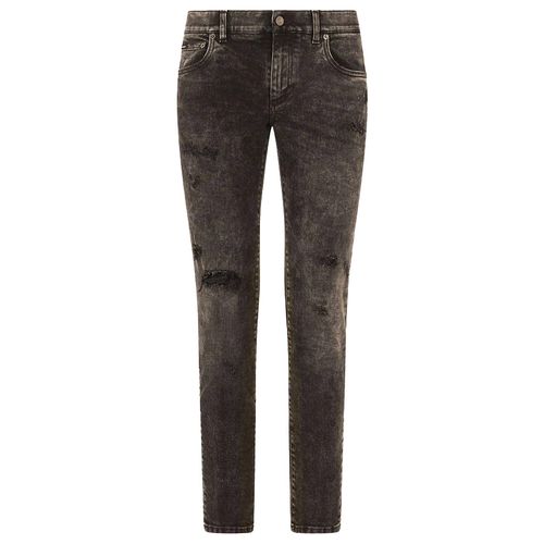 Quần Jeans Dolce & Gabbana Distressed Slim-Cut Jeans GY07LD G8ER0 Màu Đen