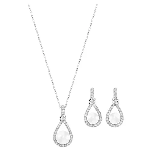 Swarovski Mạ Rhodium, Ngọc trai, Pha lê Áo - Set Dây Chuyền Và Khuyên Tai Swarovski Enlace White, Rhodium Plated Màu Bạc - Vua Hàng Hiệu